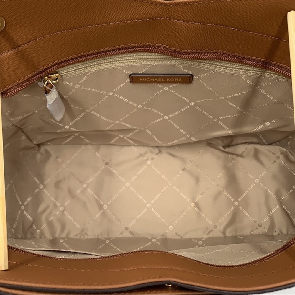 MICHAEL KORS LARGE X CHAIN LOGO SHOULDER BAG BROWN - Picture 11 of 16